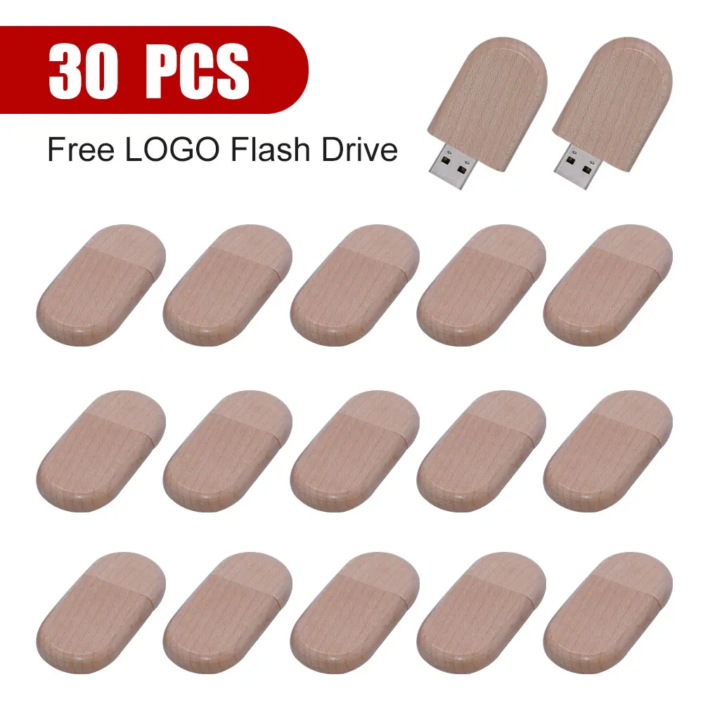 30pcs USB Flash Drive 2.0 64GB 32GB Wooden/Bamboo Memory Stick 16GB 8G Pen Drive Photography Gift pendrive(free Customized Logo)