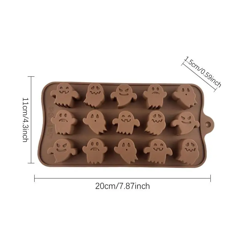 Silicone Halloween Chocolate Moldes, Fundição de Resina, 15-Cavity Pumpkin Ghost, Doces, Geléia, Ice Cube Bolo