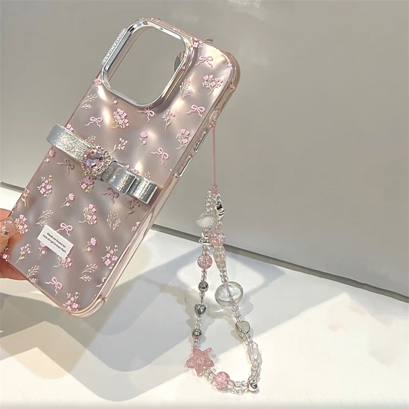 INS Pink Pearl Star Love Heart Phone Chain Trendy Pendant For iPhone Samsung Accessories Korean Cute Phone Hanging Rope Jewelry