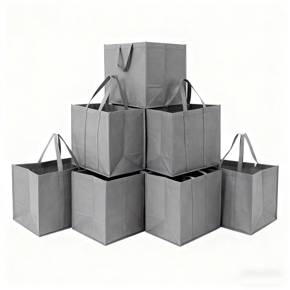 

Нетканый черный и серый простой складной портативный нетканый материал большой емкости многоразовые продуктовые сумки для покупок сумки-тоут