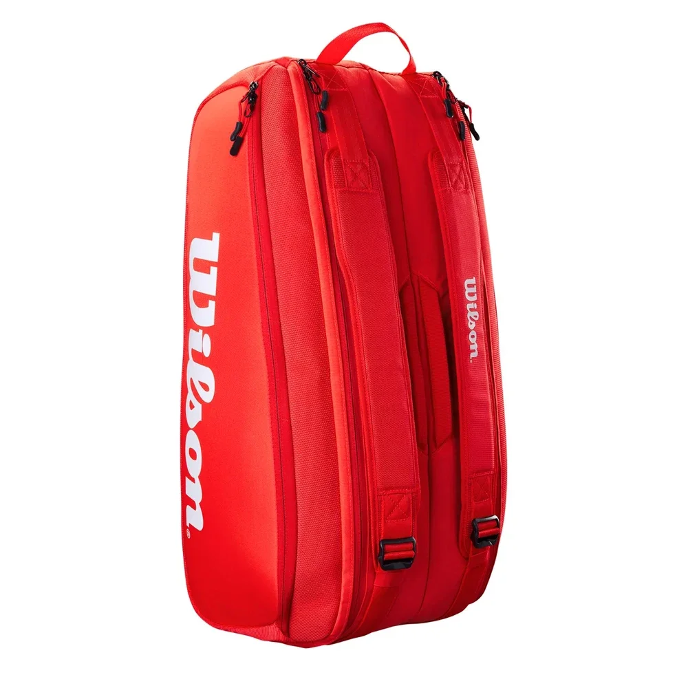 Mochila de Raquete de Tênis Wilson, Bolsa de Raquete, Revestimento de Malha Fina, Vermelho, Super Tour Pro Staff, Pacote 2-15, 3 Decks, Termoguard 2023