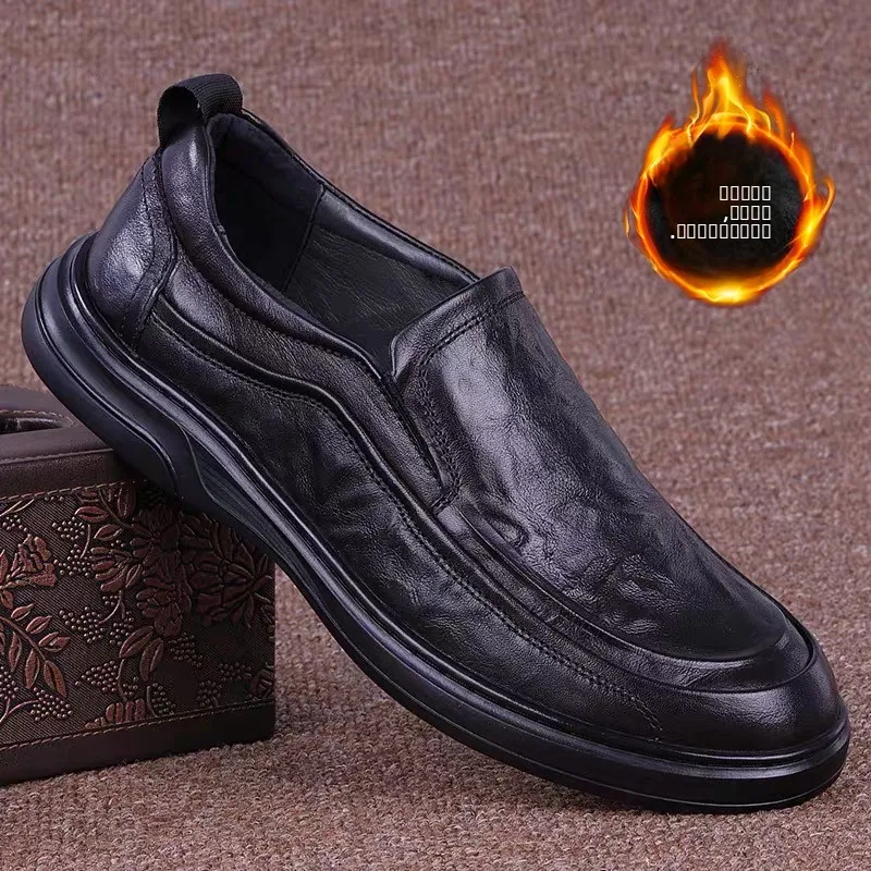 

Мужские повседневные рабочие туфли из кожи с флисовой подкладкой, дышащие, деловые, формальные, мягкие, с узором под крокодила, на резиновой подошве