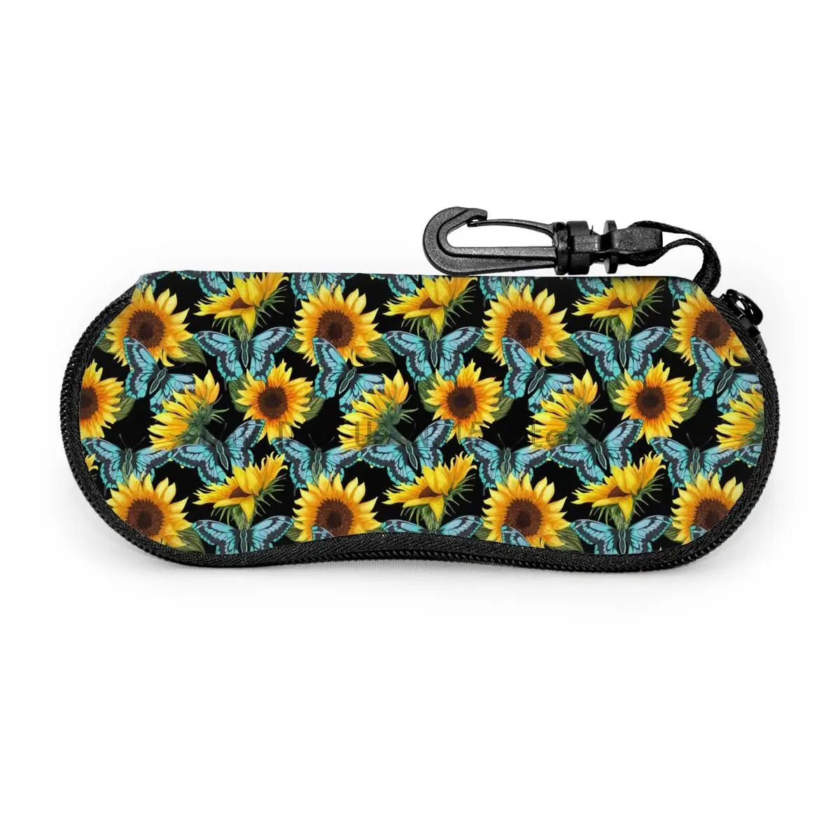 

Blue Butterfly Sunflower Sunglasses Soft Case For Women Men Large Zipper Eyeglass Hook Case