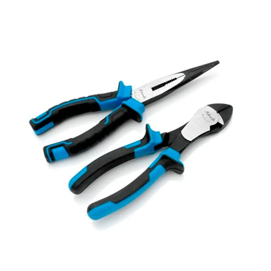 

2 Pieces Plier Set Including 8 Needle Nose Pliers and 7 Diagonal Cutting Pliers Premium CrV Construction for Plumbing Electrica