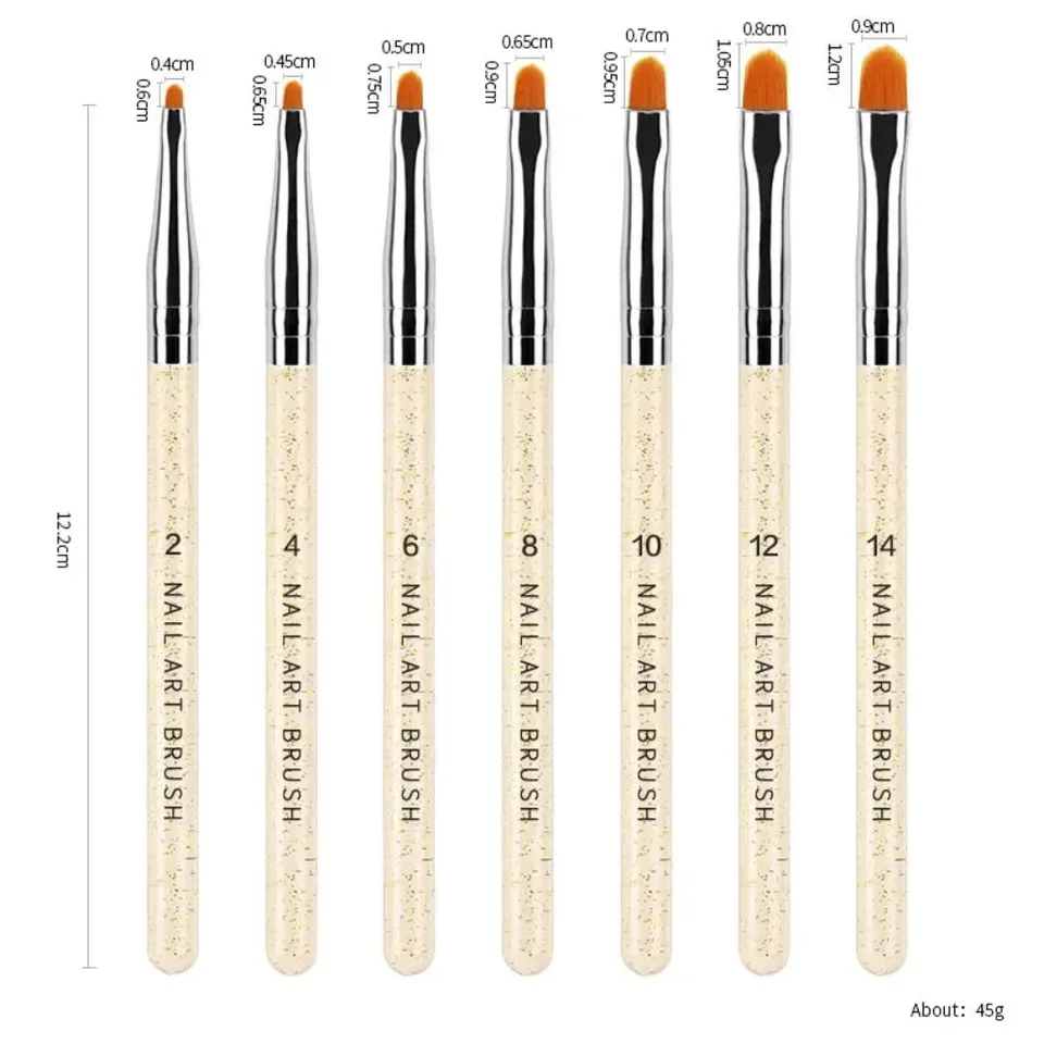 Set de 7 pinceles de nylon para gel UV y acrílico, pinceles de dibujo para diseño de uñas, suministros profesionales 2