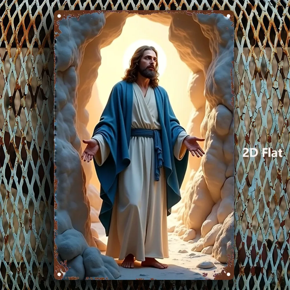Art mural en métal Résurrection de Jésus-Christ - Panneau religieux en fer robuste 8x12 pouces pour la maison, l'église, la chapelle, cadeau de Pâques