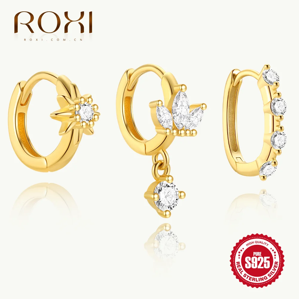 

ROXI 1Pc 925 Sterling Silver Octagonal Star Horse Eye Zircon Tassel For Women Minimalist 18K Gold Plated Fine Jewelry Paty Gifts