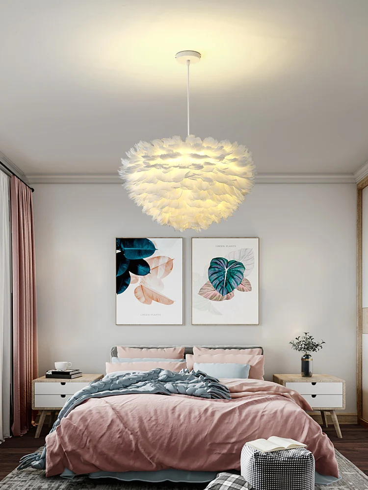 Feather Chandelier Nordic Modern Living Room Bedroom Feather Lamp Warm Dining Room Lamp Clothing Shop Coffee Shop Chandelier