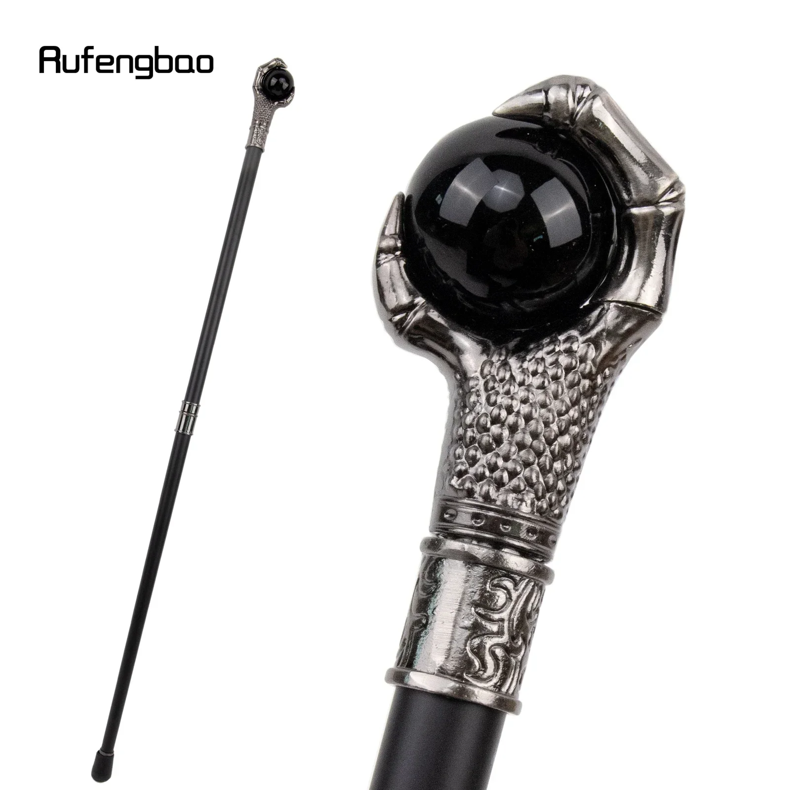 

Dragon Claw Grasp Dark Black Glass Ball Silver Walking Cane Fashion Decorative Walking Stick Cosplay Cane Knob Crosier 93cm