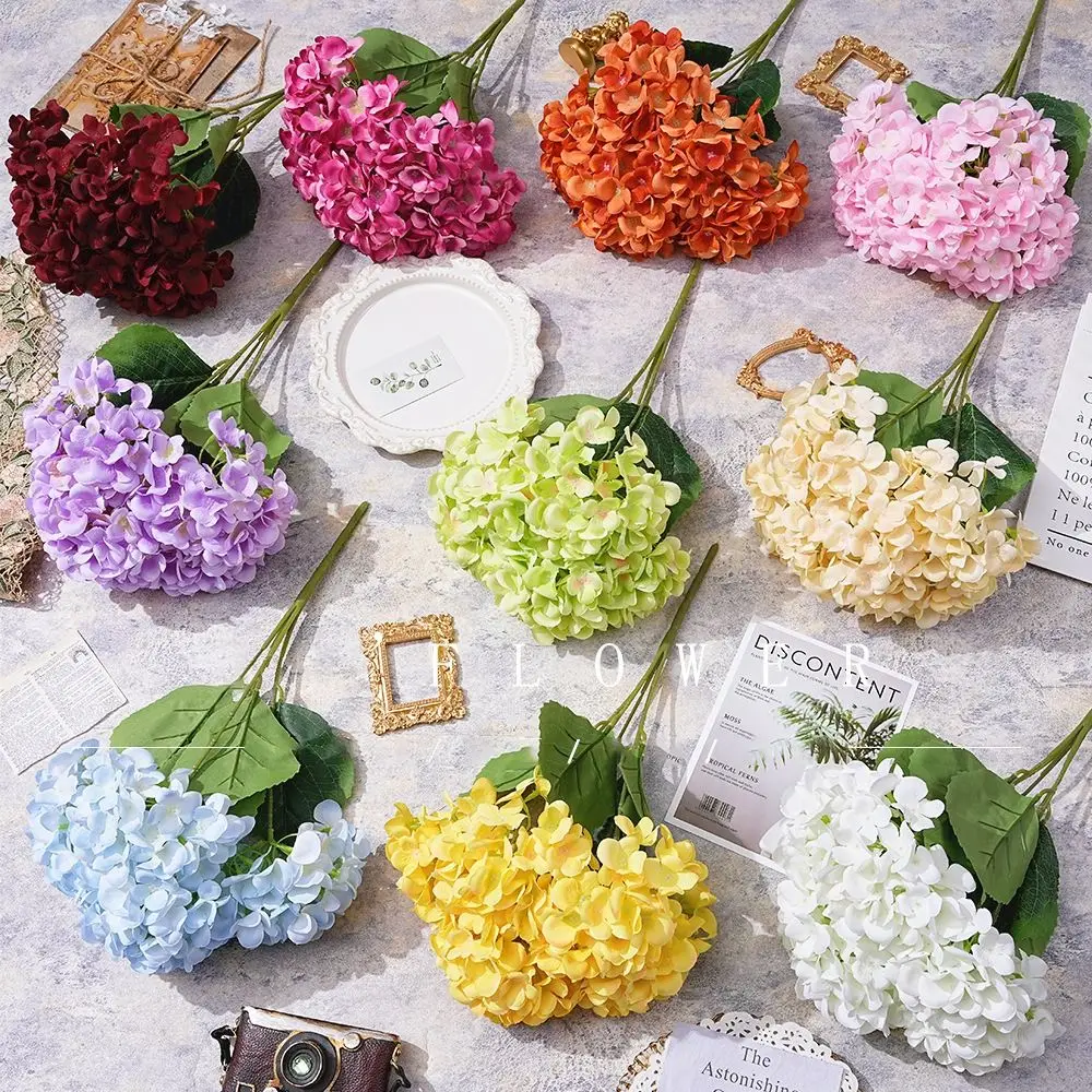Bouquet d'hortensias artificiels, 5 têtes, fausses fleurs, pour décorer la maison, pour un mariage
