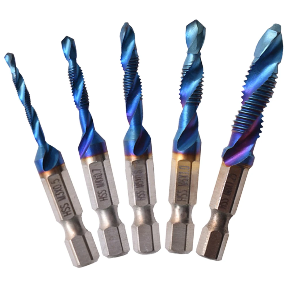 Drill Bits Drill Tap Bits Set Blue For Drilling M3-M8 Spiral Flutes Design Aluminum Plate Tapping Multiple Sizes