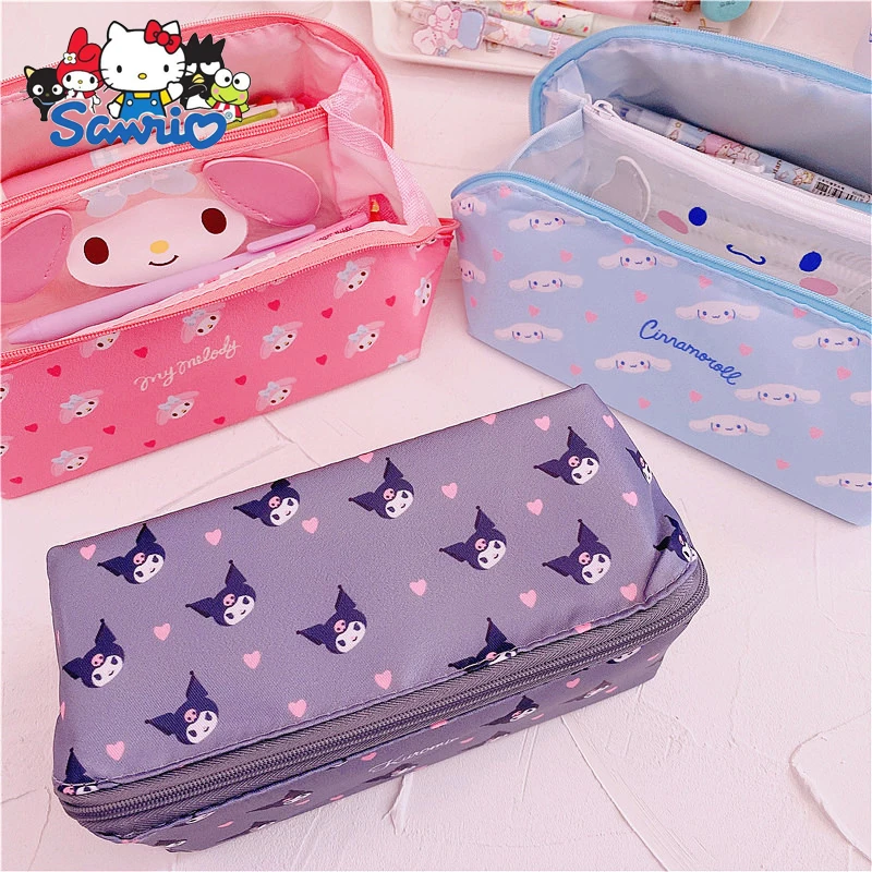 cartoon mezanino lapis case ins japones bonito kuromi cinnamoroll minha melody lapis caixa de papelaria de grande capacidade atacado 01