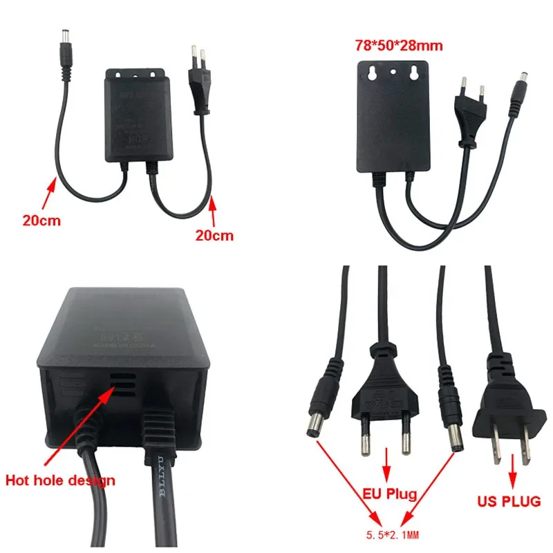 Power Adapter US/EU Outdoor Waterproof AC 100-240V Input DC 12V Volt Output Supply Charger Europe Universal Adapter Converter