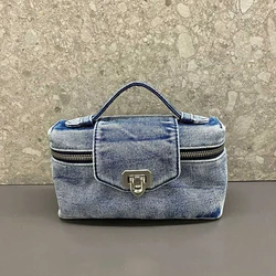 Luxury Denim Zipper Women's Tote Bag 2024 New Lunch Box Bag Niche Designer Stylish Versatile Korean Shoulder Bag Flap Handbag