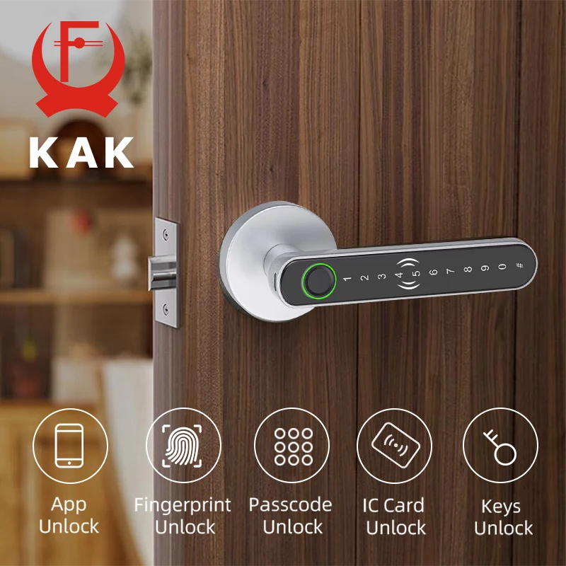KAK Tuya 5-in-1 Door Lock Smart Home Products Fingerprint Locks Remote Control App Unlock Support Password IC Card Key Unlock