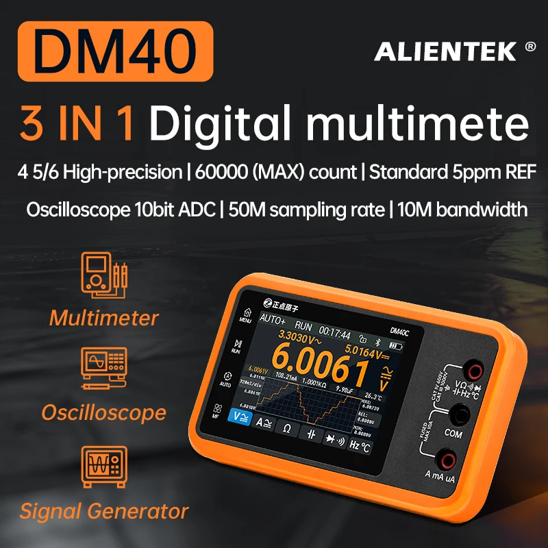 ALIENTEK DM40 3 in 1 Digital Multimeter 50M Sample Rate Oscilloscope Signal Generator 60000 Count Voltage Diode Handheld Tools