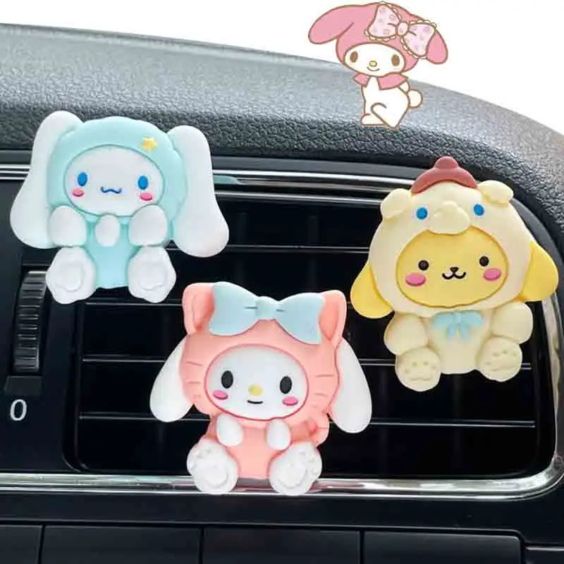 Kawaii Crossdressing Sanrio Car Air Outlet Fragrance Decoration Hello Kitty Kuromi Cinnamoroll Melody Auto Interior Accessories