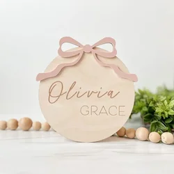 Custom Name Disc  Bow Baby Announcement Sign with Birth Data Name Plaque Baby Girl Birth Announcement Personalized Name Sign