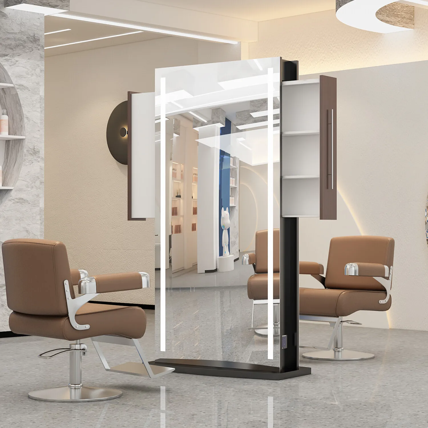 Large Full Length Gold Styling Barber Furniture   Hairdressing Makeup Led Beauty  Salon Barber Hairdressing Mirror with Cabinet