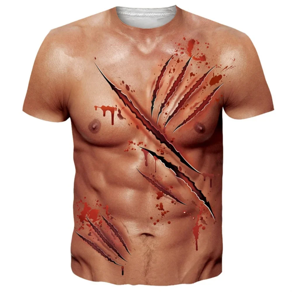 Funny Bikini Graphic T Shirts for Men 3D Printed Fake Abs Muscle Short Sleeve T-Shirt Women Cosplay Costume Novelty Tees Shirt