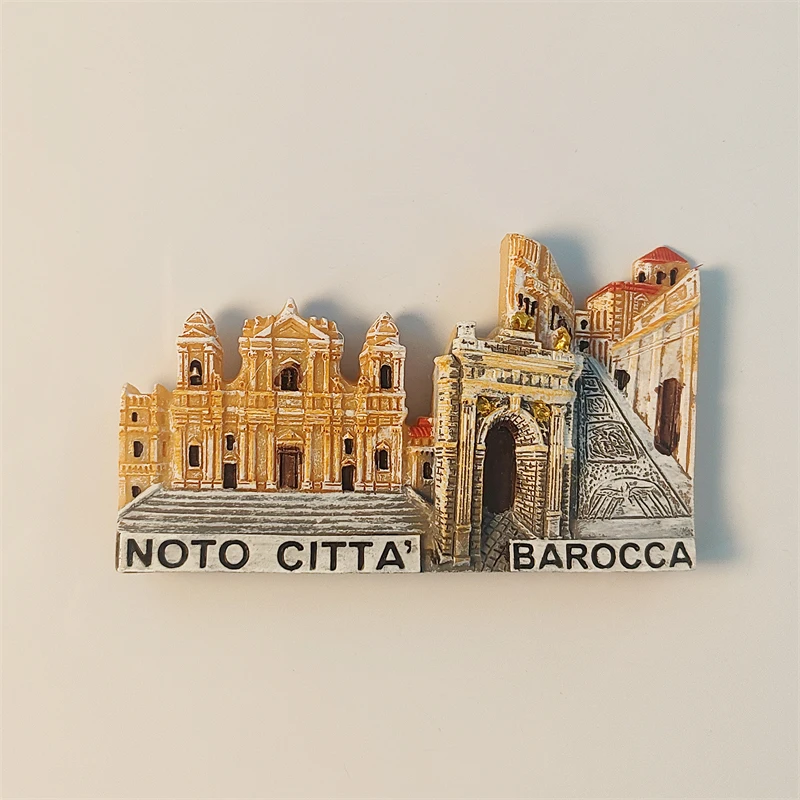 Italia, Sicilia, Vallée Norte, Barroco, cabaña, estereoscópico 3D, recuerdos de turismo, pintura de resina, decoración del hogar, imanes de refrigerador