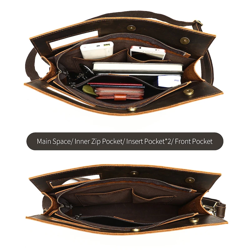 Borsa da ufficio da uomo valigetta con laptop da 11 pollici in tessuto impermeabile borsa a tracolla retrò in vera pelle borsa a tracolla