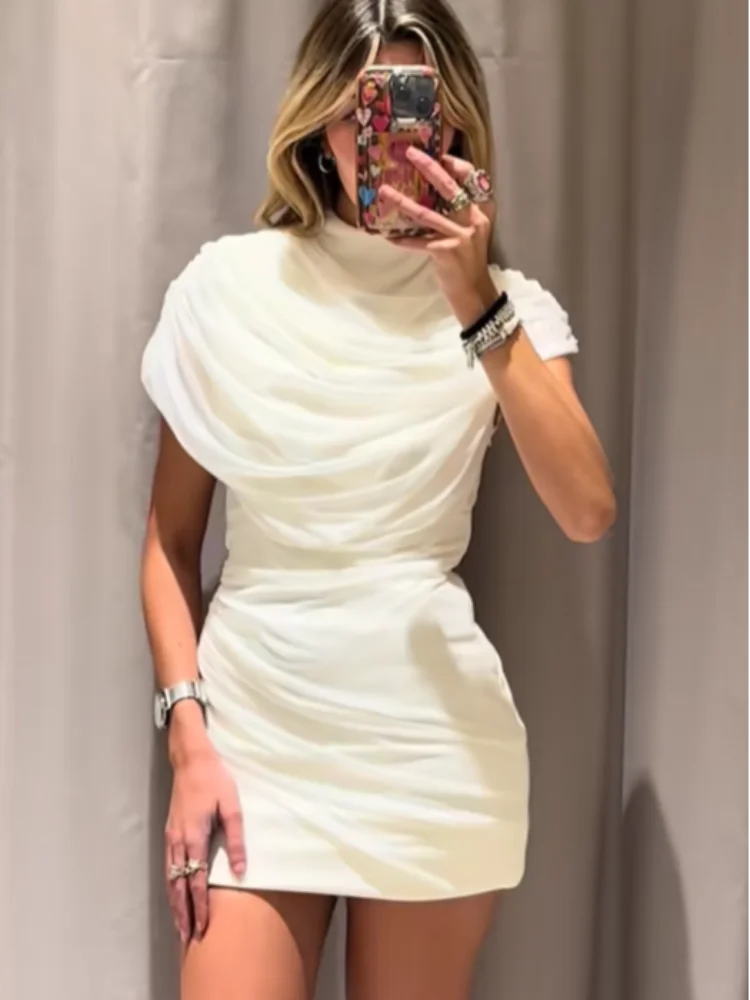 

Модное однотонное сетчатое платье-накидка в стиле пэчворк, женское плиссированное мини-платье без рукавов с завязками на талии, женские повседневные вечерние платья