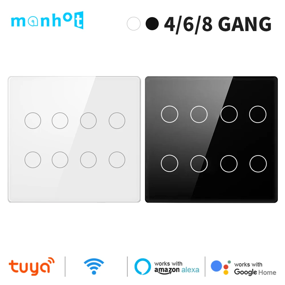 4/6/8 Gang Tuya Smart WiFi 4x4 Brazil Wall Light Switch Touch Panel Sensor Smart Home Interruptor Work with Alexa Google Home