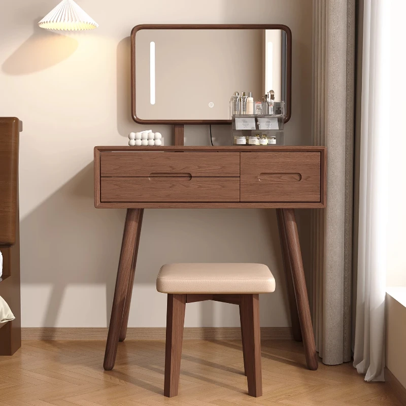 

Brown Glossy Vanity Table Lighting Natural Cheap Drawers Vanity Table Seat Luxury Meuble De Chambre Furniture For Home