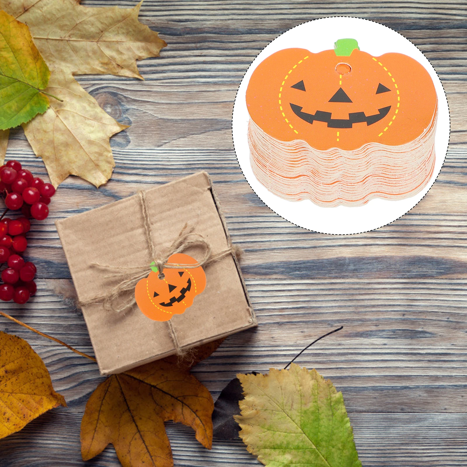 

50pcs Pumpkin Paper Labels Thick Durable Eco Friendly Pre Punch Holes Easy Christmas Decorations Gift DIY Hanging