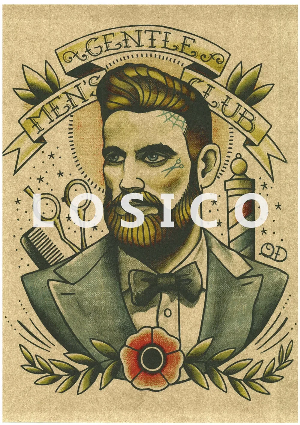 Tatouages de barbier HD Print Art Painting, Nosttorn ic, Retro 256 Kraft Paper Poster, Wall Sticker, Wallpaper, Barber Shop Decoration