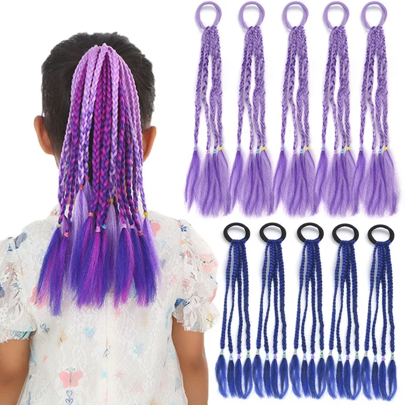 

5Pcs Colored Hair Extensions with Rubber Bands Gradient Braided Crazy Hair Day Accessories for Girls Rubber Band Hair Extensions