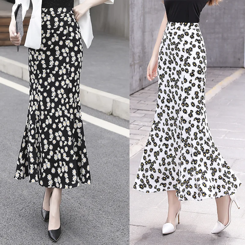 High waist hip wave dot Daisy printing three dimensional cutting fishtail skirt women's wear 2022 Spring new