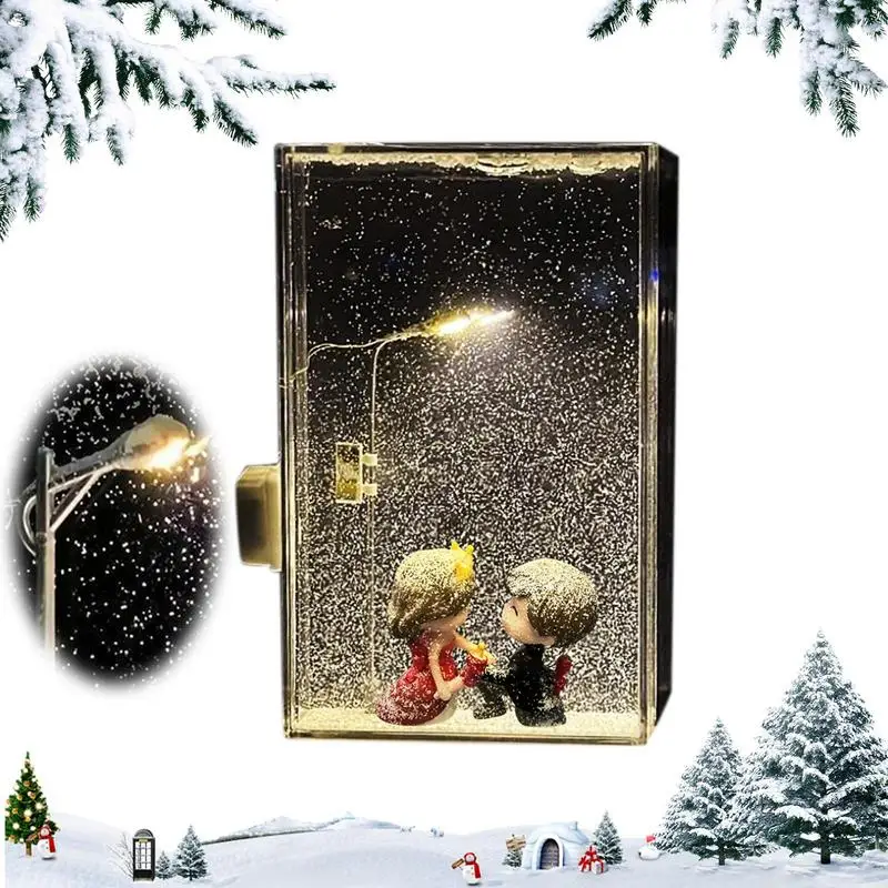 Christmas Snow Scene Nightlight Christmas Handmade DIY Crafts Snowy Night Lamp With A Pair Of Couple Dolls For Girlfriends