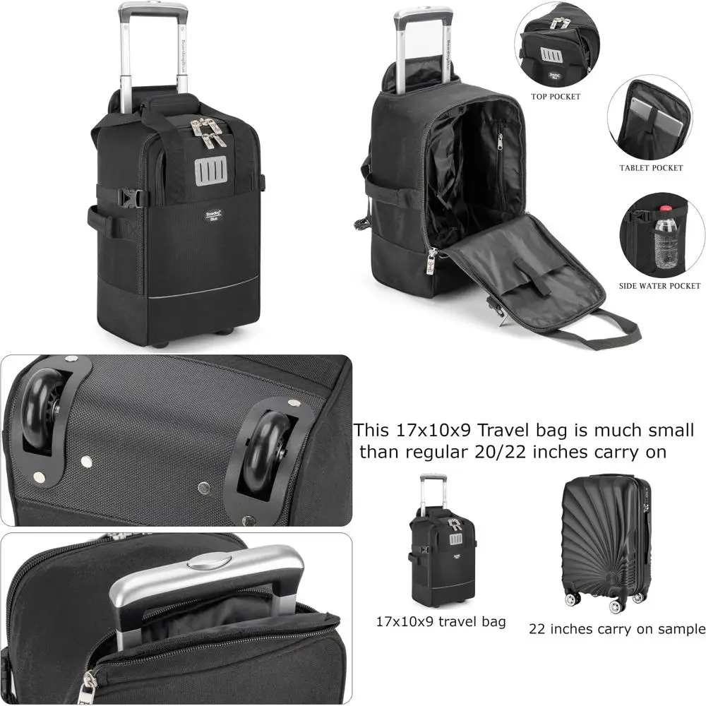 

Компактная сумка для личных предметов на колесиках размером 17x10x9 дюймов, идеально подходит для хранения под сиденьем на Major Airlines, дорожный компаньон без чемодана