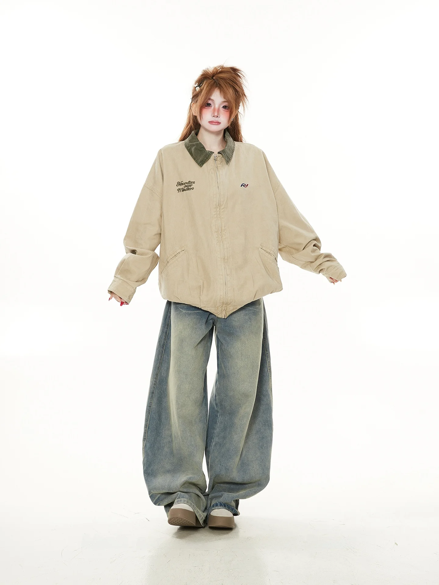 

Женская куртка свободного кроя в американском ретро-стиле для весны и осени, модная брендовая верхняя одежда с воротником-пэчворк, премиум-класс