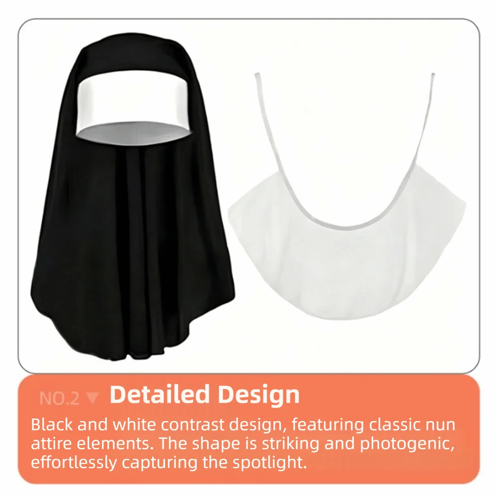 1/3Pcs Creative Nun Costume Set Victorian Cross Necklace Halloween Gothic Costume Nun Headpiece Nun Hat Gothic Hat White Collar