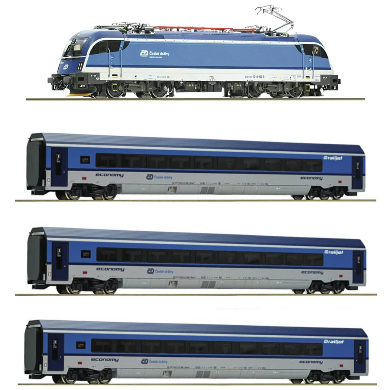 Roco ho 7510012 zug modellset 64697 82686-8-9 tschechischer taurus einwagen digitaler audio (dcc) schienen wagen mit drei wagen 4 wagen