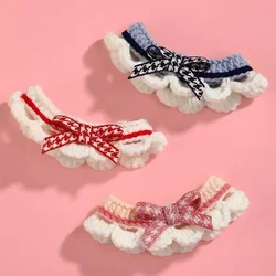 Cute Bow-knot Hand-knitted Saliva Towel  Kitten Cat Puppy  Adjustable Collar Pet Decorative Dog Cat Collar Pet dog Accessories