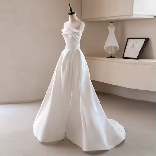 French Luxury White Satin Trailing Wedding Dresses for Bride 2026 Women Elegant Sexy Strapless Long Prom Party Dress vestidos - Image 7