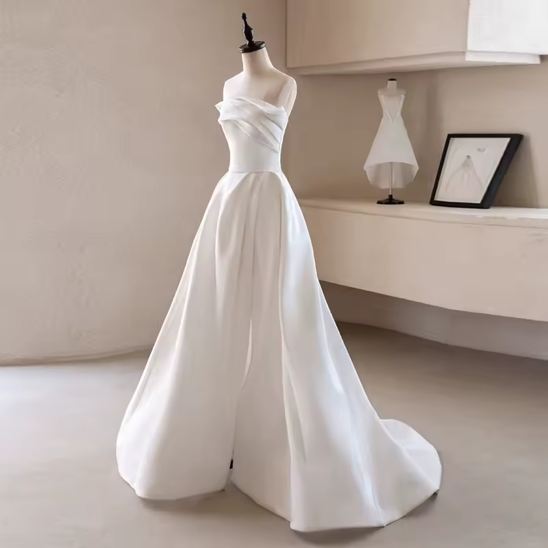 French Luxury White Satin Trailing Wedding Dresses for Bride 2026 Women Elegant Sexy Strapless Long Prom Party Dress vestidos - Image 7