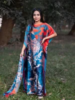 Abayas musulmanes pour femmes, en soie imprimée, douce, ample, élégante, Maxi, robes de soirée avec ceinture, Turban, nouvelle collection 2025 2