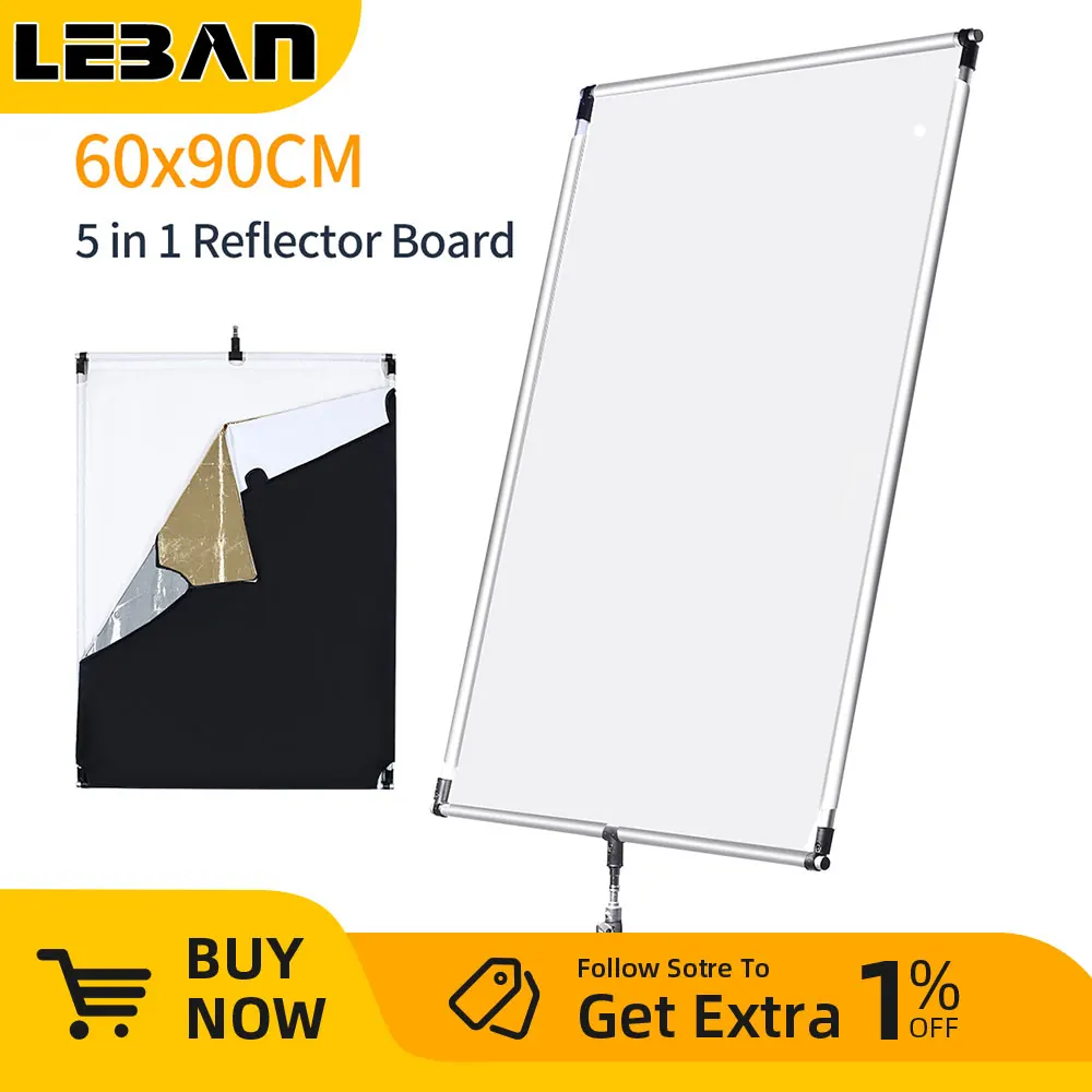 60 x 90cm 27in *  35in Sun Scrim Large 5in1 Black Silver Gold White Diffuser Reflector Aluminum Alloy Frame for Photography