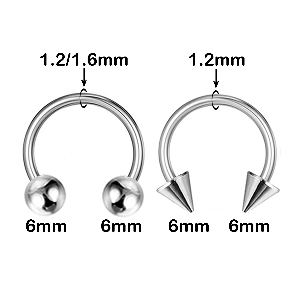 1/5Pcs/Pack (6mm Cone&Ball) Stainless Steel 14G/16G Helix Nose Ring Septum Piercing , Ear Cartilage Earrings, Body Jewelry Punk