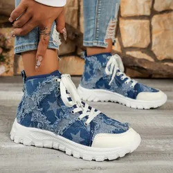 Women Sneakers Autumn New Fashion Denim Patchwork Fabric Platform Sneakers Women Lightweight Outdoor Anti-slip Shoes for Women