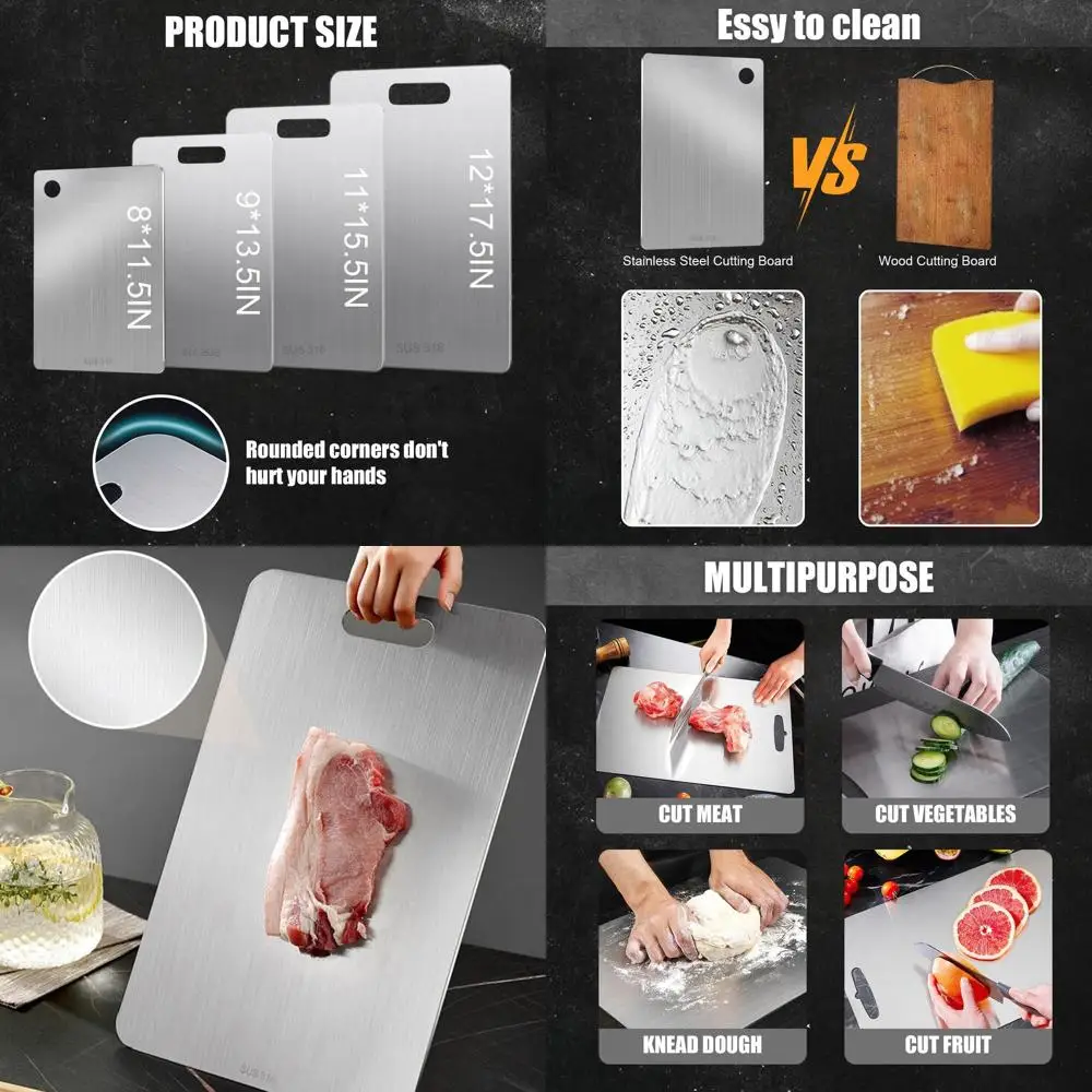 

Набор разделочных досок из нержавеющей стали — нетоксичные, двусторонние, можно мыть в посудомоечной машине для использования на кухне, идеально подходят для мяса, фруктов и овощей.