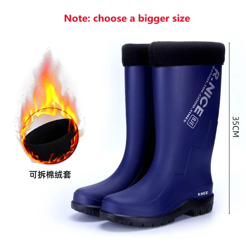 Mens Waterproof Rain Shoes Fishing Boots Outdoor High Tube Non-slip Thick Sole Rubber Wading Water Work Shoes Winter Snow Boots