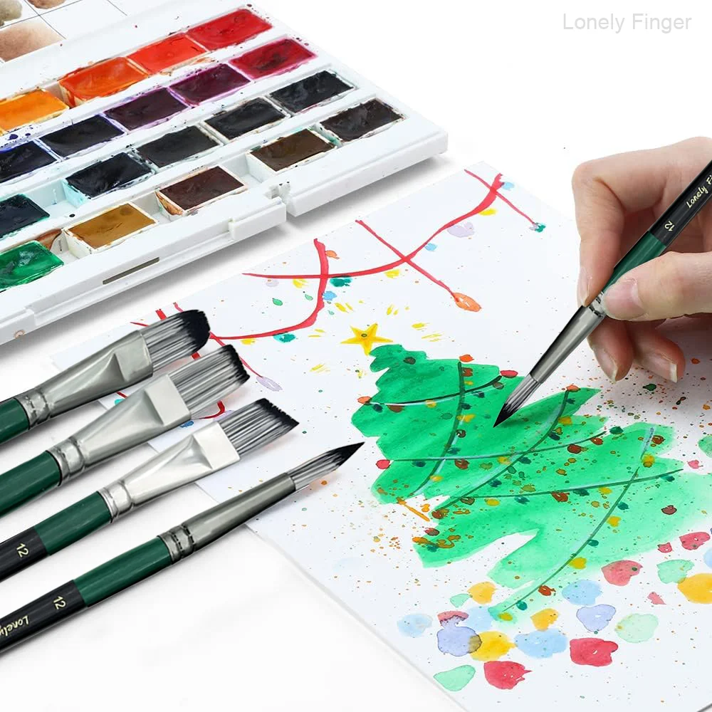 مجموعة فرش طلاء أكريليك، 6/24 قطعة فرشاة رسم أكريليك شعر نايلون، فرشاة رسم وجه روك بألوان مائية، مستلزمات فرشاة حرفية للفنانين #6