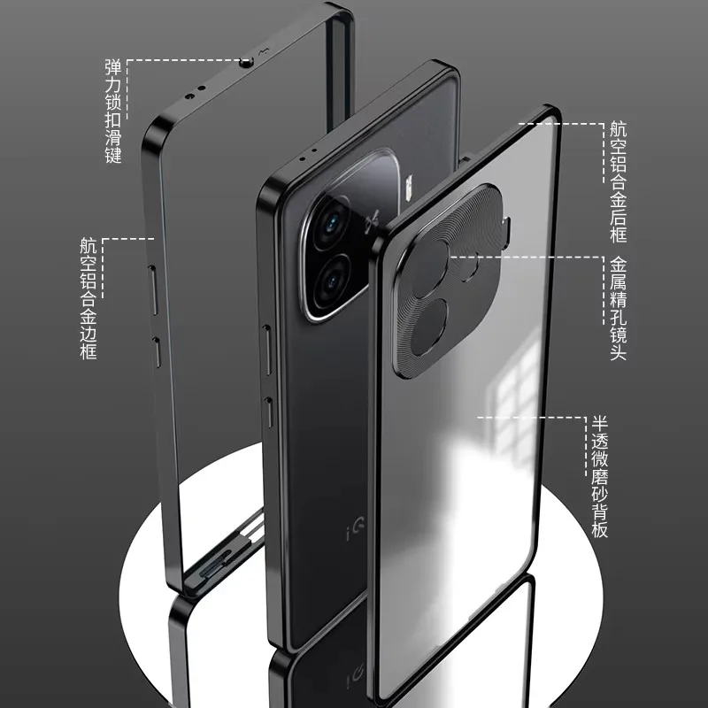 Matte Transparent Acrylic Back Cover Shell Bumper Coque For VIVO Y200 GT IQOO Z9 Z9X Z9 Turbo Aluminium Alloy Metal Frame Case