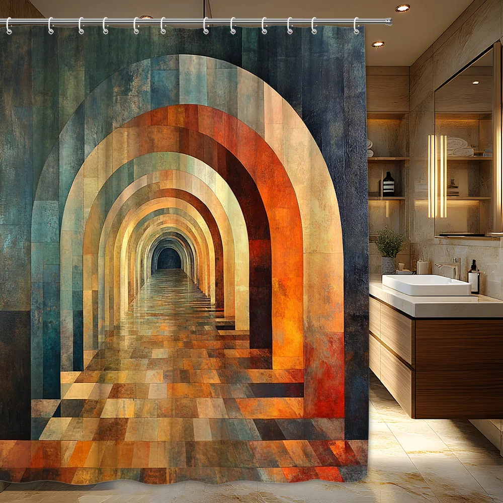 Waterproof Modern Arched Tunnel Shower Curtain Abstract Rainbow Gradient Design for Bathroom Decor Home Use 180x180cm